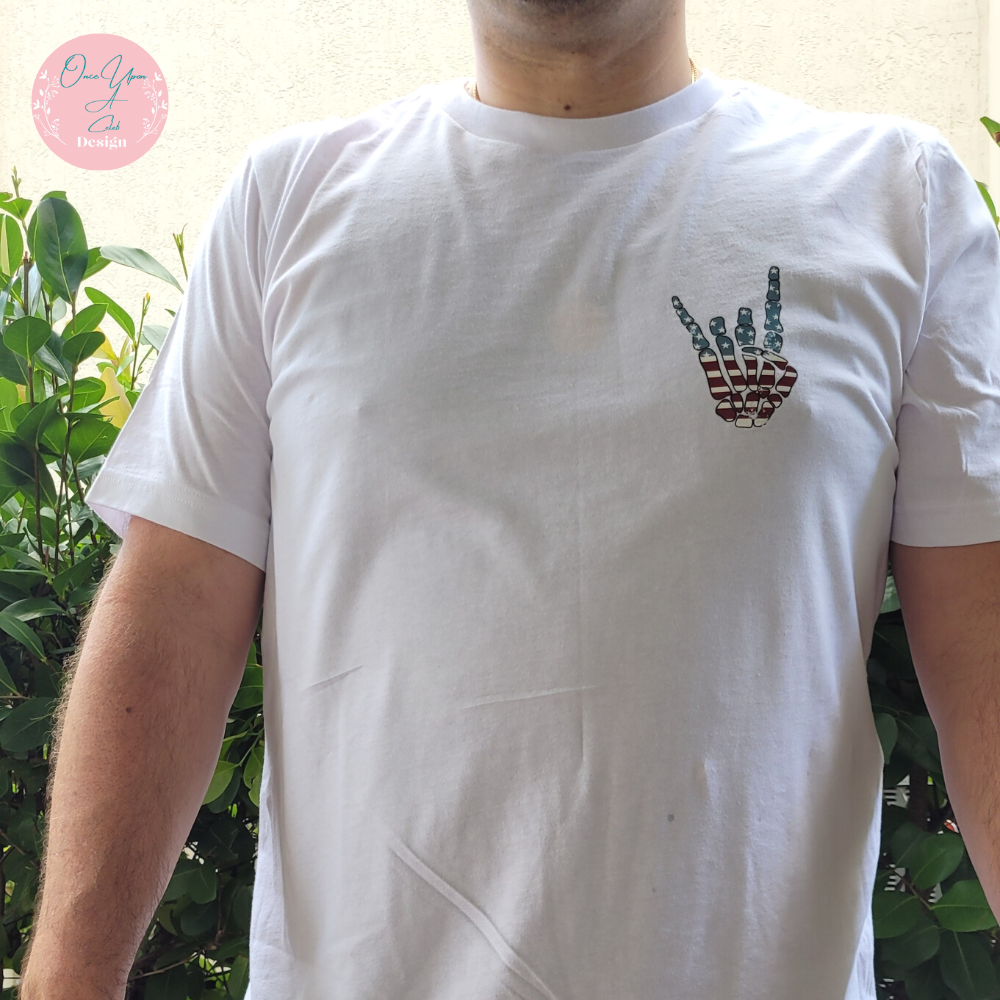 Freedom Rocks Skelly hands White T-shirt I by Once Upon A Celeb Design