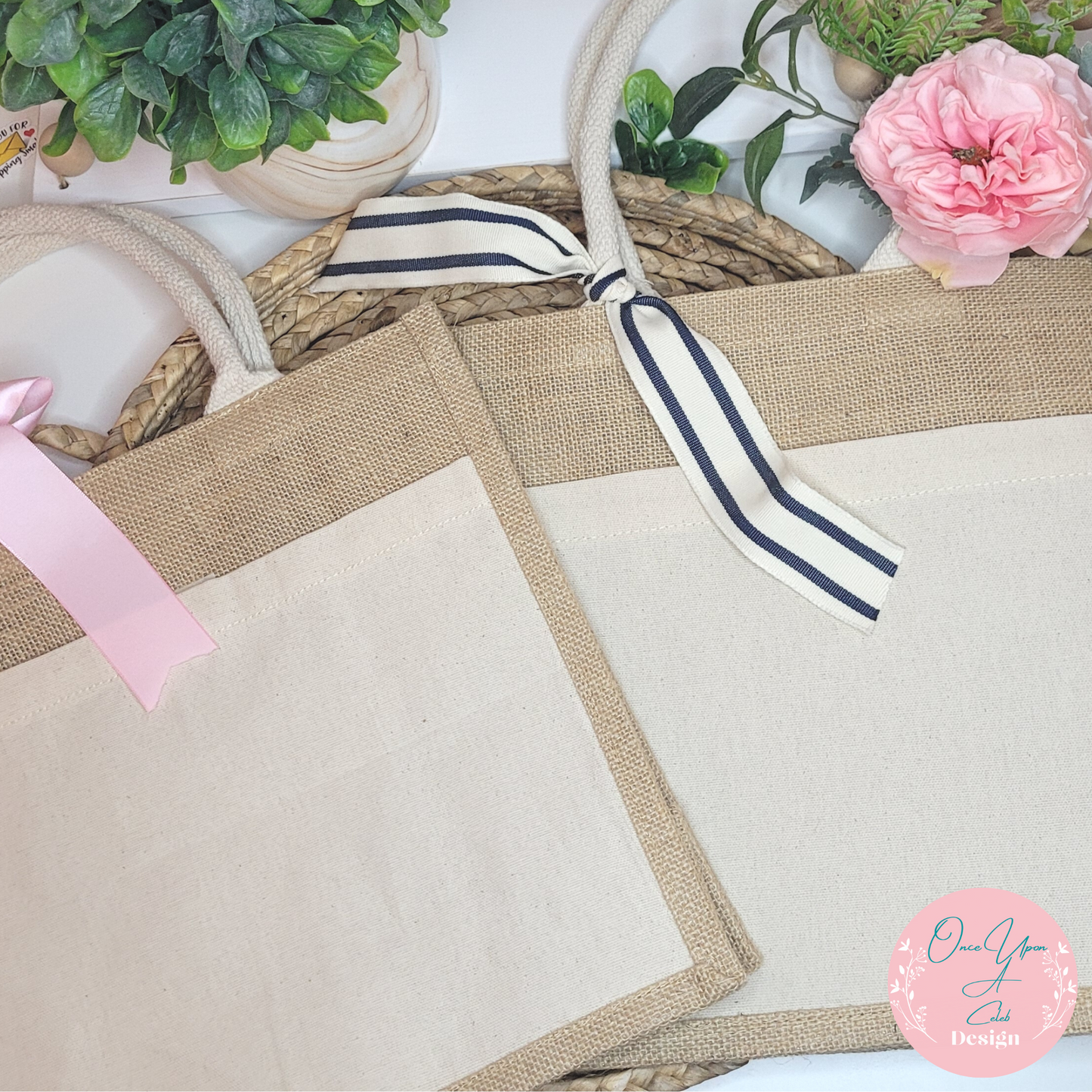 Front image of Blank Cotton Canvas Jute Bag By Once Upon A Celeb Design