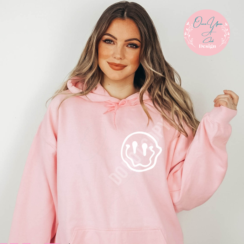 Classic Pink Hoodie with Front white Droppy Smile Face Pcoket Design By Once Upon A Celeb Design