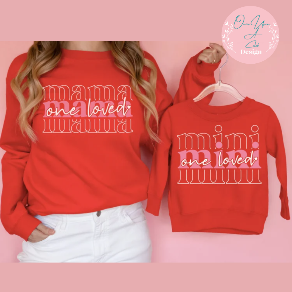Mama & Me one loved Red Sweatshirt Matching outfit By Once Upon A Celeb Design www.onceuponacelebdesign.com