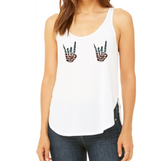 Freedom Rocks Skelly hands White Ladies Tank I by Once Upon A Celeb Design