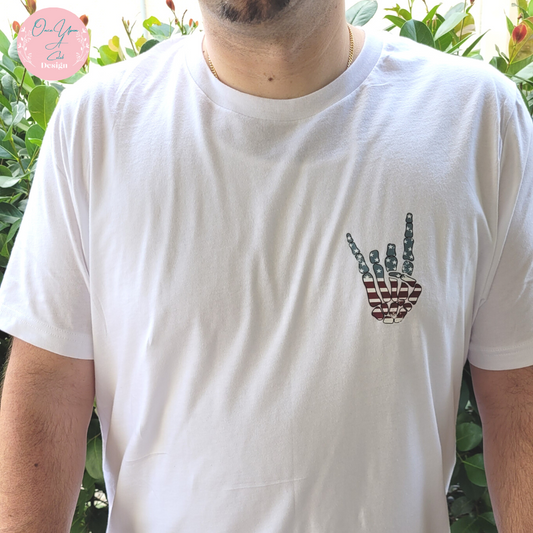 Freedom Rocks Skelly hands White T-shirt I by Once Upon A Celeb Design