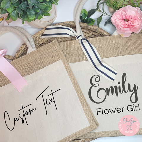 Personalize tote bags with your custom text by once upon a celeb design