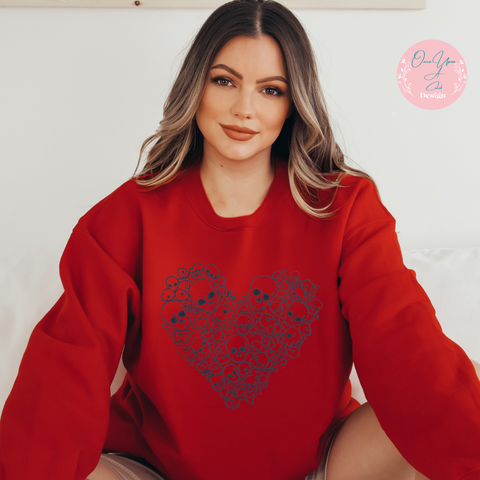 Skulls Head Shaped Heart Red Sweatshirt I By Once Upon A Celeb Design www.onceuponacelebdesign.com